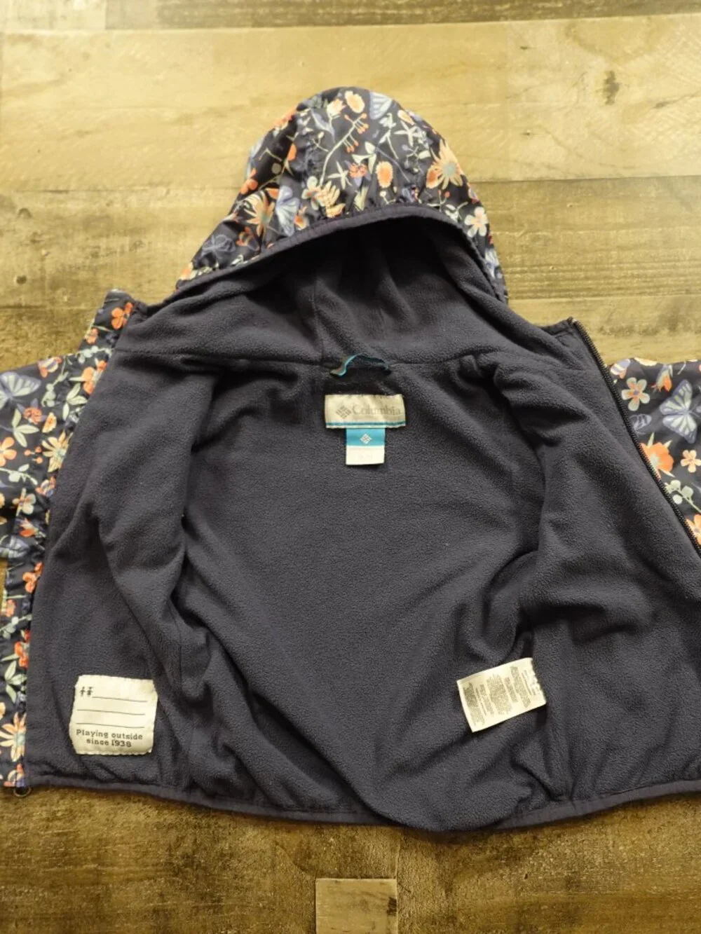 Columbia Toddler Fleece Lined Jacket 18-24 Months Navy Floral Butterfly